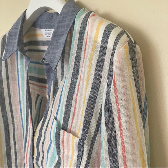Splendid / Gray Malin striped Linen button down shirt - Picture 2 of 15